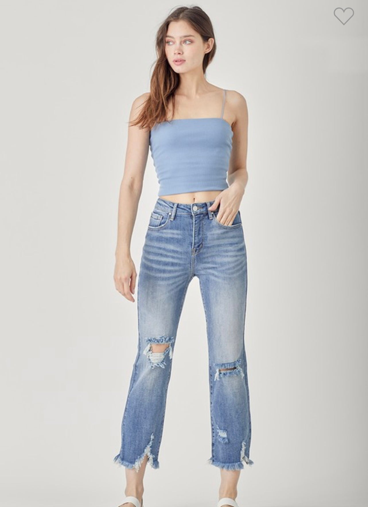Risen High Rise Distressed Straight Jeans